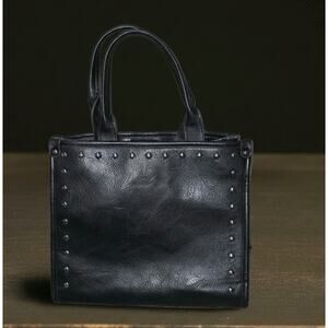Sam & Hadley Black Top-Handle Tote Bag with Silver Studs